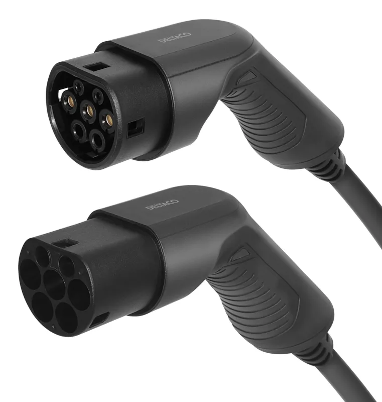 E-Charge laddkabel, typ 2 till typ 2, 3 fas, 16A, 11KW, 7M, svart