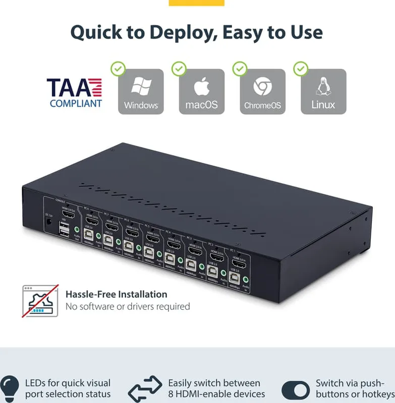 StarTech.com 8-portars HDMI KVM-switch med 1U-rackfästessats
