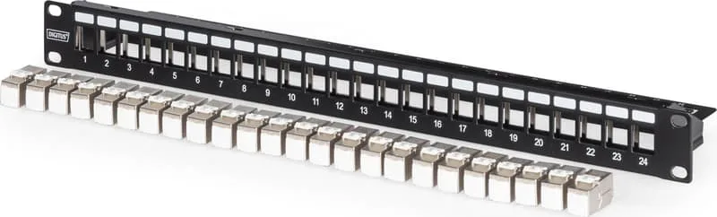 24-Port Patch Panel with 24x CAT6A Keystones Black