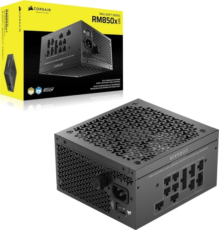 CORSAIR RM850x SHIFT fullt modulärt ATX-nätaggregat – inbyggd 12V-2x6-kabel, ATX 3.1 & PCIe 5.1-kompatibelt, fläkthastighetskontrollknapp, japanska kondensatorer – Gold-klassificerat – Svart