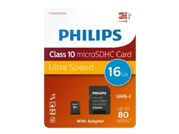 Philips FM16MP45B/00, 16 GB, MicroSDHC, Klass 10, UHS-I, 80 MB/s, Class 1 (U1)