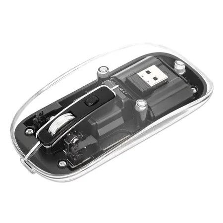 MANHATTAN trådlös mus USB-A, 4 knappar, RGB LED, svart/transparent