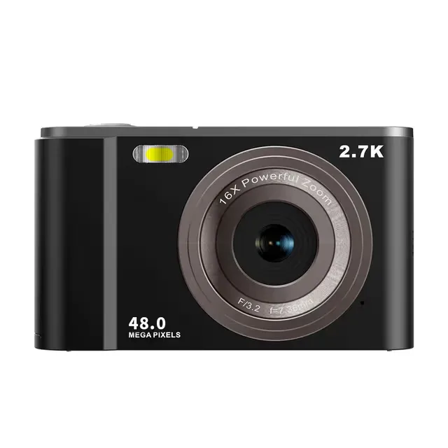 Digitalkamera 2,7K, 48 MP, 1080P, 16x zoom, ansiktsigenkänning, svart