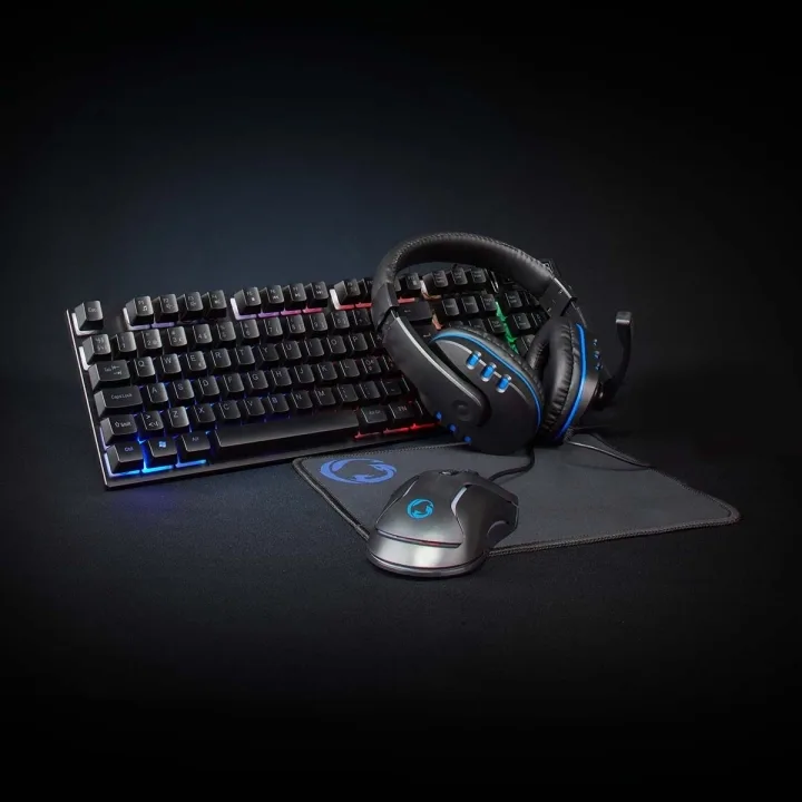 Nedis gamingkit 5-i-1 med tangentbord, headset, mus och musmatta, svart