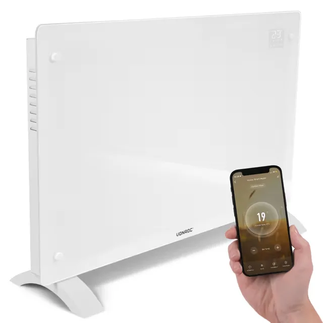 VONROC Lyxigt konvektorelement med glaspanel – 2000W – Vit
