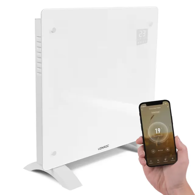 VONROC Lyxigt konvektorelement med glaspanel – 1000W – Vit