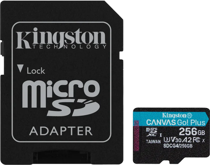 Secure Digital SDXC 256 GB Kingston Canvas Go! Plus Gen4, 200/160 MB/sek, Class 10, UHS-I U3, V30, A2