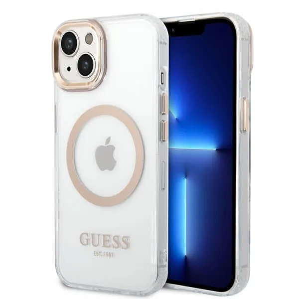 Guess iPhone 14 Skal Transparent MagSafe Guld