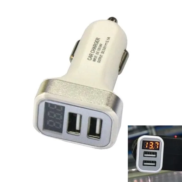 USB-billaddare med 2 USB-portar och display