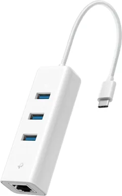 TP-Link USB-C till RJ45-nätverksadapter 1 Gbps med 3-portars USB-hubb