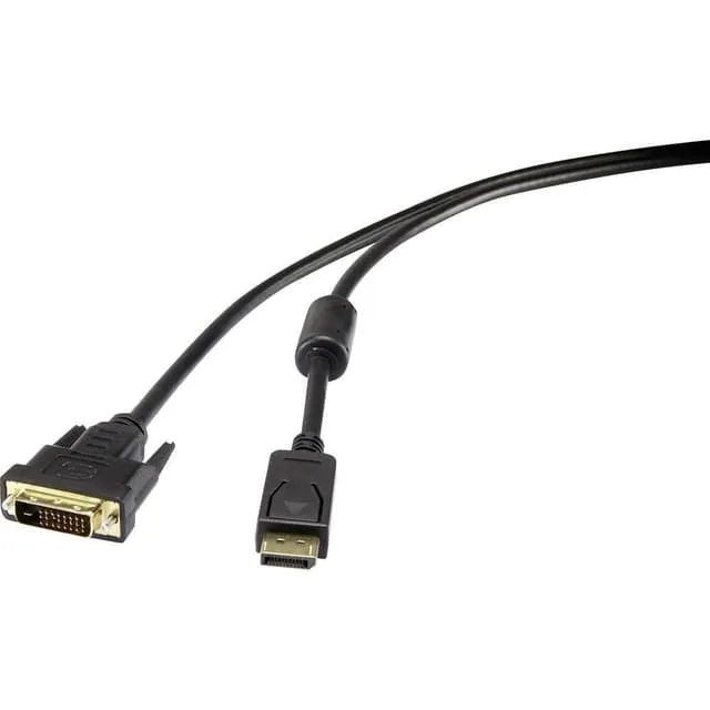 Renkforce DisplayPort / DVI Adapterkabel DisplayPort-kontakt, DVI-D 24+1-polig Kontakt 0.50 m Svart RF-3301148 skruvbar, guldpläterad kontakt, med ferritkärna