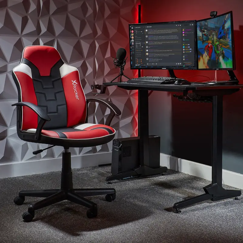 Saturn gamingstol med mellanhög rygg och hjul, för juniorer och tonåringar