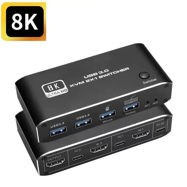 Nördic HDMI 2.1 8K60Hz KVM-switch 2 till 1, HDCP2.3 HDR10, 4x USB-A