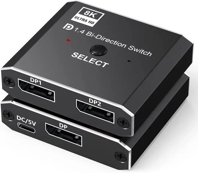 NÖRDIC 8K30Hz Displayport switch 2 till 1 och splitter 1 till 2, 4K120hz