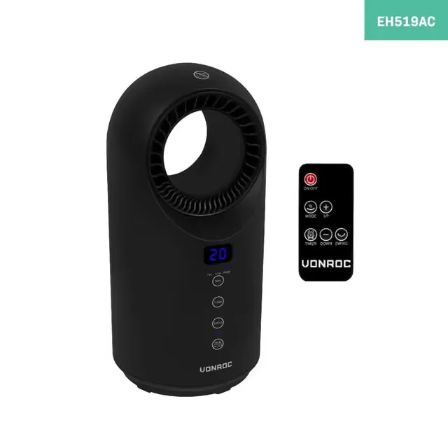 VONORC Elektrisk värmefläkt – 1500W – keramisk – svart