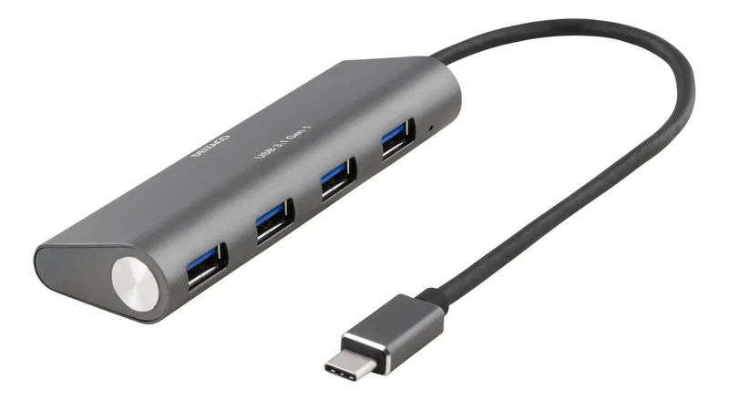 Deltaco 4-portars USB hubb, 18W 3,6A, USB 3.1 Gen1, 1xUSB-C