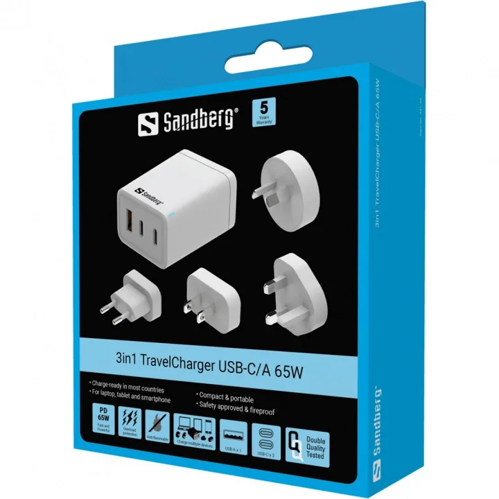 Sandberg 3in1 Reseladdare USB-C/A 65W
