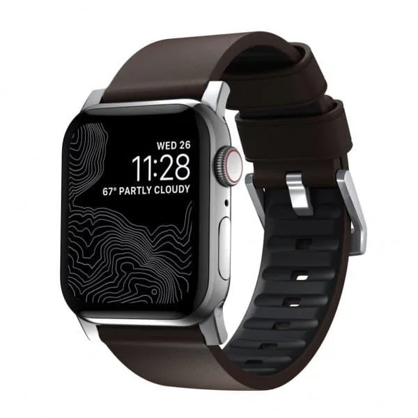 NOMAD Apple Watch 42/44/45mm/Apple Watch Ultra Armband Active Band Pro Brun Silver