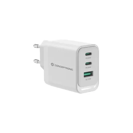 CONCEPTRONIC laddare 3 portar, 65 W, 2 x USB-C, 1 x USB-A, vit