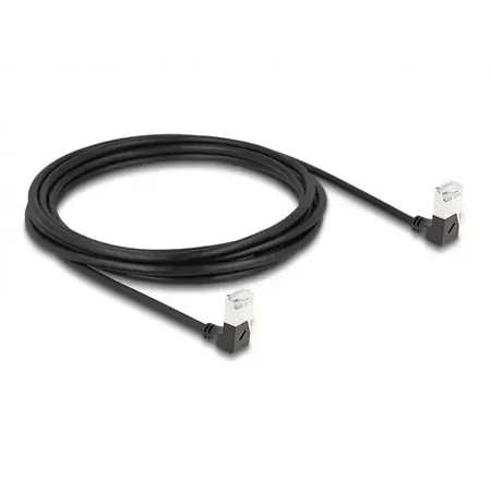 Delock RJ45 nätverkskabel Cat.6A S/FTP Smal 90° nedåt/nedåt vinklad 3 m svart
