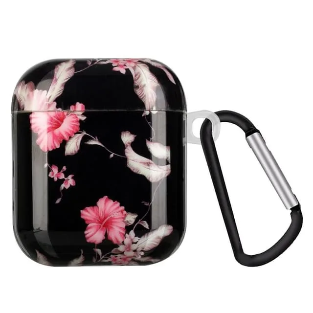 SKALO AirPods 1/2 Blommigt TPU Fodral med Karbinhake