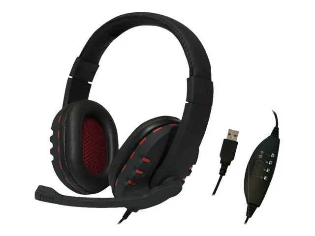 LogiLink stereoheadset med huvudband, svart och röd, 2 m