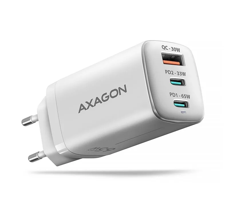 AXAGON ACU-DPQ65W GaN-väggladdare 65 W, 3 portar, vit