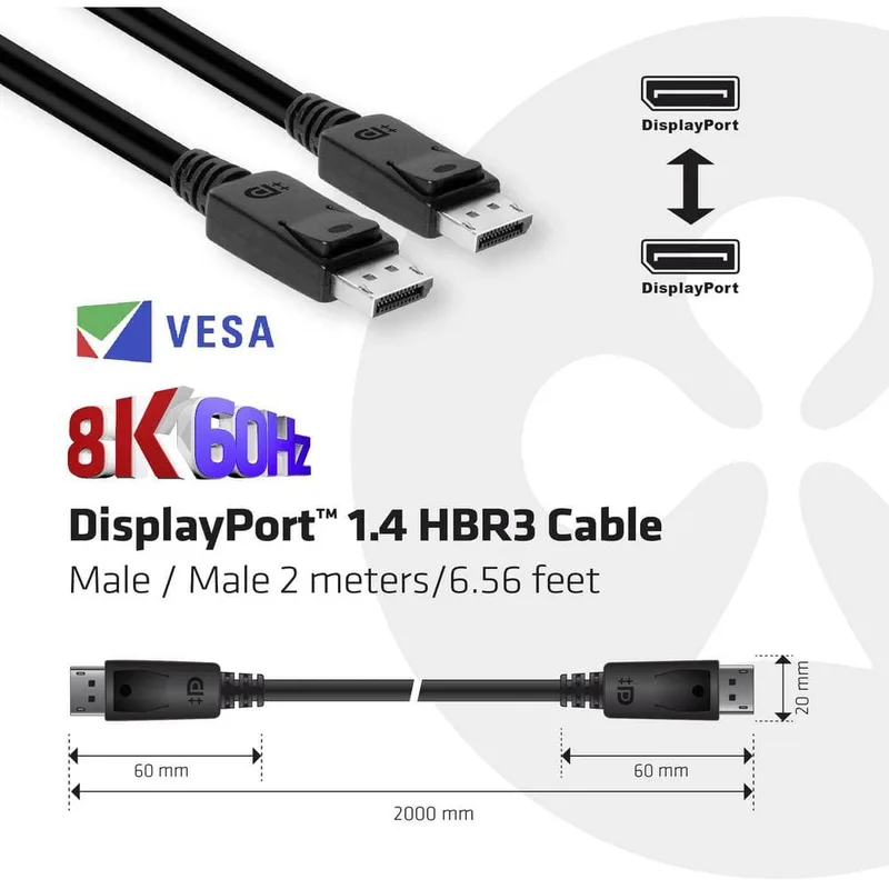CLUB3D DisplayPort-kabel CAC-2068, 2 m, svart, 8K