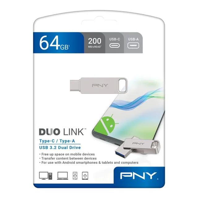 PNY 64GB DUO LINK USB 3.2 Type-C Dual Flash Drive
