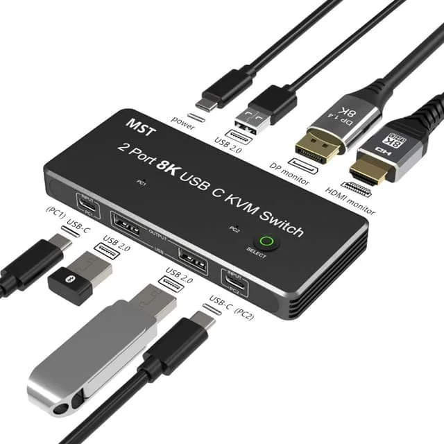 NÖRDIC 2 till 2 KVM Switch USB-C till DisplayPort och HDMI 8K60Hz