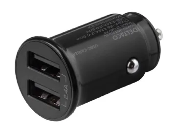 DELTACO 12/24 V USB-billaddare, dubbla USB-A portar, 2.4 A, 12 W, svar