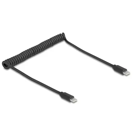 Delock USB 2.0 spiralkabel, USB-C hane till USB-C hane, 0,45–0,75 m, svart