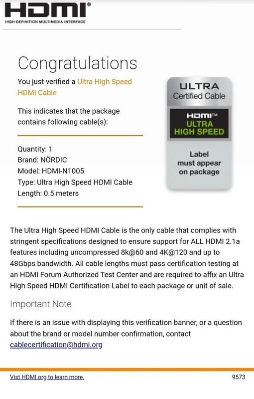 NÖRDIC CERTIFIED CABLES 50cm Ultra High Speed HDMI 2.1 8K 60Hz 4K 120Hz