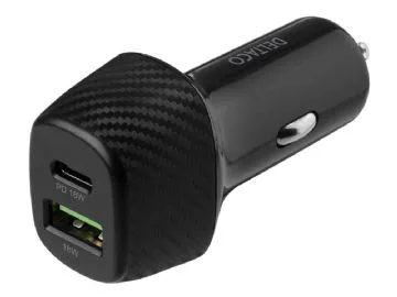 DELTACO USB car charger, 1x USB-C, PD 18 W, 1x USB-A, 18 W, 36W, metal