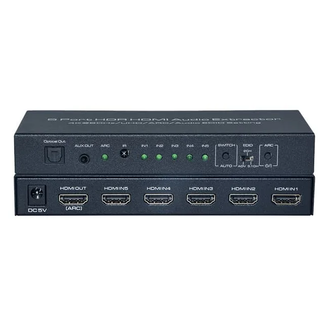 HDMI-switch 5 in 1 ut, 4K@60Hz, ARC, HDMI 2.0, HDR, fjärrkontroll, svart
