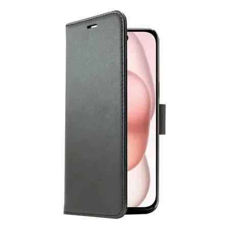SCREENOR Smart plånboksfodral i äkta läder, iPhone 16, svart