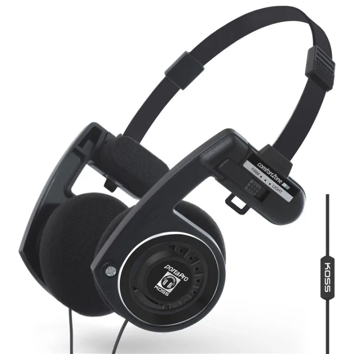 Koss Portapro 3.0 on-ear-hörlurar med mikrofon och fjärrkontroll, Dark Master