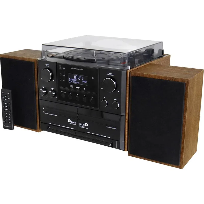 Soundmaster MCD5600BR kompaktstereo med skivspelare, DAB+, CD, kassett, brun