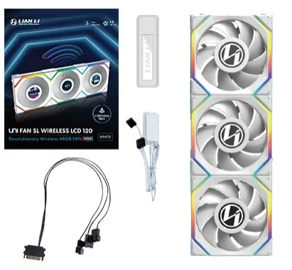 Lian Li UNI FAN SL Wireless LCD 120 Datorväska 12 cm Vit 3 styck