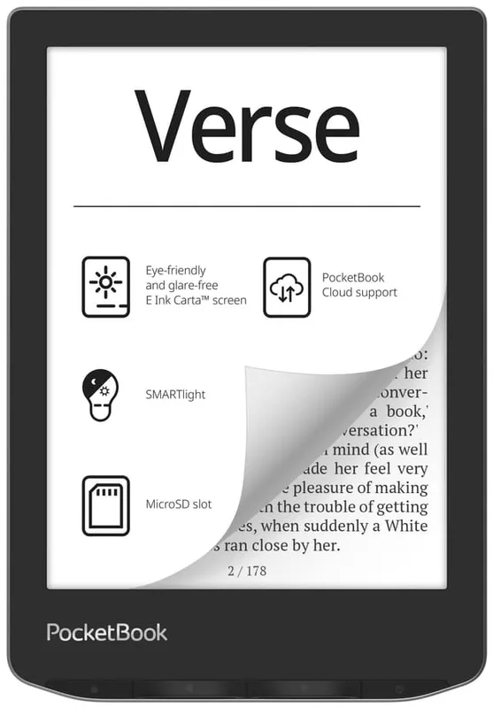 PocketBook Verse, 15,2 cm (6"), E Ink Carta, 758 x 1024 pixlar, ACSM, DOCX, AZW, DjVu, PRC, AZW3, EPUB, MOBI, RTF, EPUB DRM, FB2, PDF, CBR, FB2.ZIP,