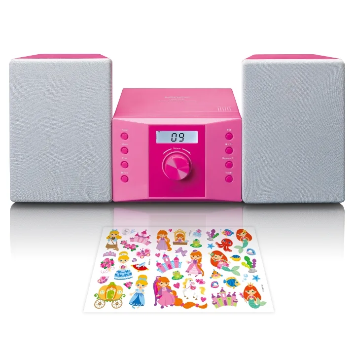 Lenco Micro set med CD FM-radio AUX-IN klistermärken Rosa
