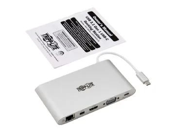 Eaton Tripp Lite USB C Docking Station 4K USB Hub USB 3.1 Gen 1 HDMI VGA mDP Gigabit Ethernet Mem Card 3.5 mm USB-C Charge 4K