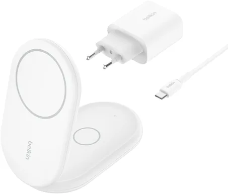 Belkin Qi2 2-in-1 magnetisk trådlös laddare 15 W, vit