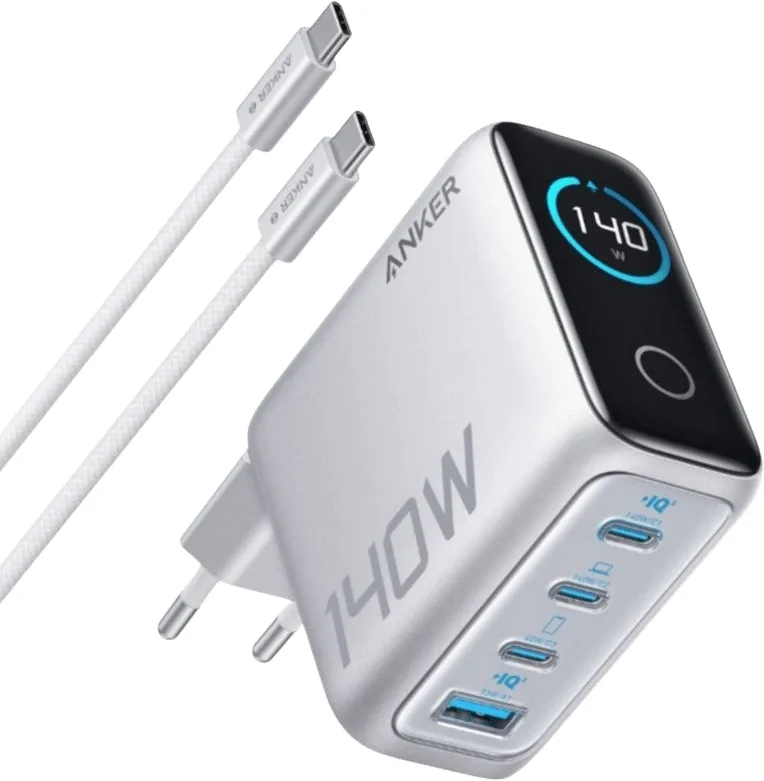 Anker 140W 4-ports GaN-laddare med 240W USB-C-kabel, silver