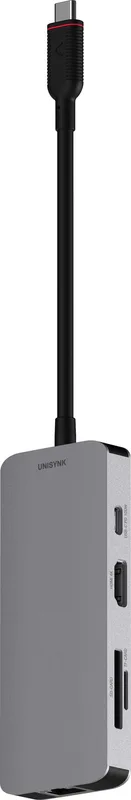 Unisynk USB-C 8 i 1 dockningshubb (grå)