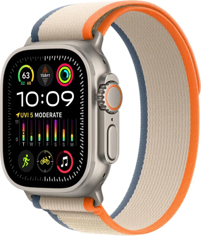 Apple Watch Ultra 2 GPS + Cellular, 49mm Titanboett med Orange/Beige Terrängloop
