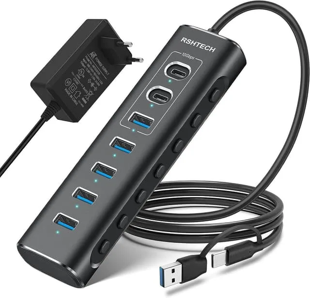 NÖRDIC USB-hubb med 7 portar, USB-C och USB-A