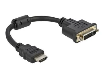 Delock - Videokort - HDMI hane till DVI-I hona - 20 cm - svart - tumskruvar, stöd för 4K
