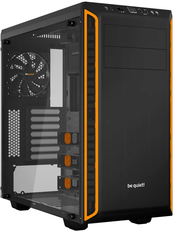 be quiet! Pure Base 600 Window Orange PC-hölje, 2 x Pure Wings 2 fläktar, radiatorer upp till 360 mm, 3-stegs fläktkontroll, sidofönster av härdat glas, BGW20