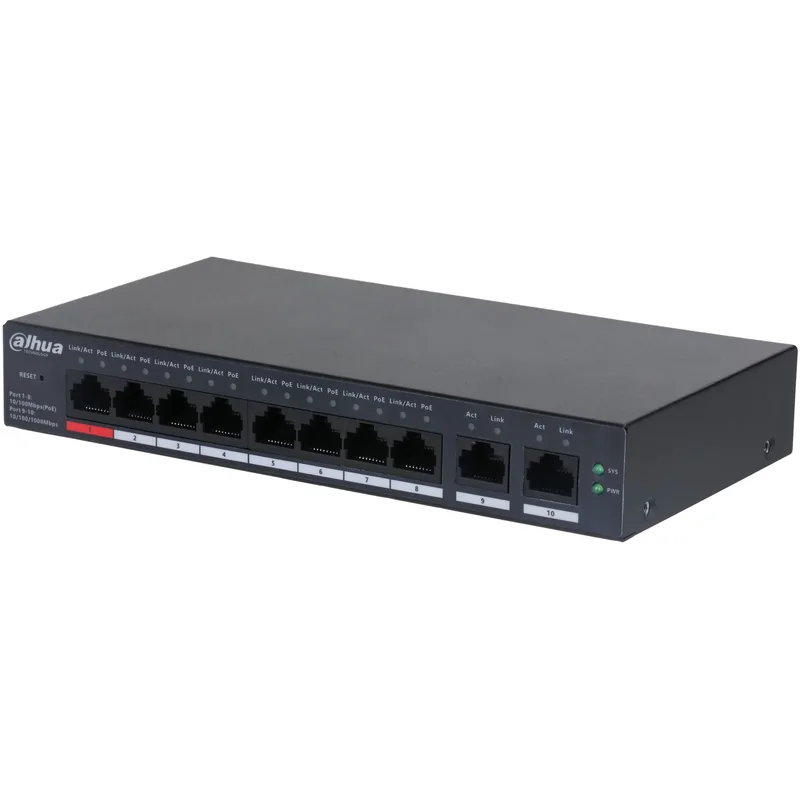 Dahua CS4010-8ET-110 10-portars molnadministerad skrivbordsswitch med 8-portars PoE